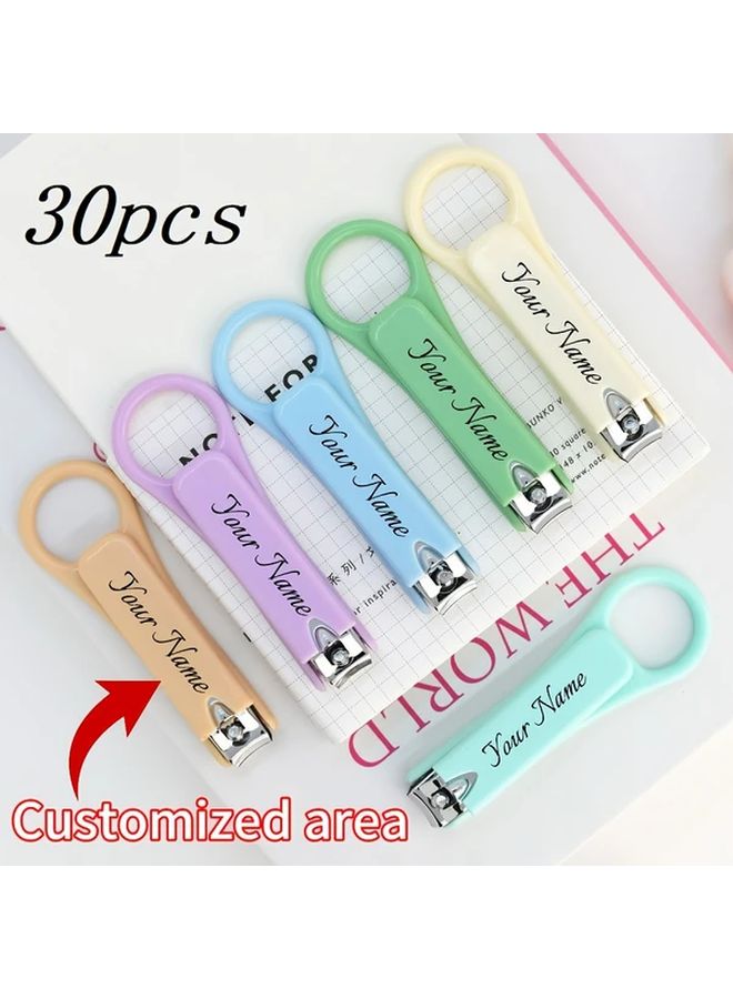 30 Packs Round Macaron Color Nail Clippers Personalized Name Foldable Design - Image 1
