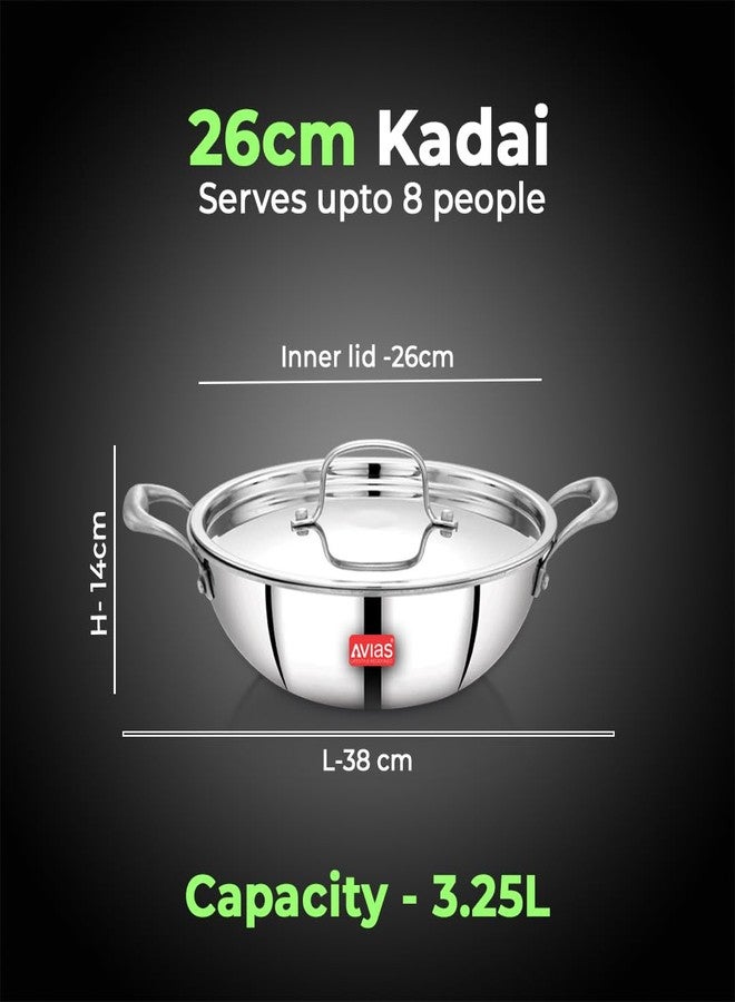 AVIAS Riara Triply Kadhai | 5 Years Warranty | Stainless Steel Triply Kadai, Flat Bottom and Induction Compatible, 3 Layer, 2.5 Mm Thickness, 3.25 Litre, 26cm - Image 4