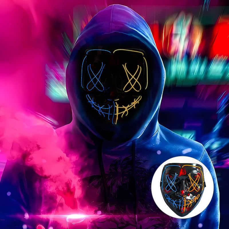 NeoGenius LED Light Up Mask for Halloween, Neon, and Bachelor Party Decoration (Yellow2 Blue1) - Image 1