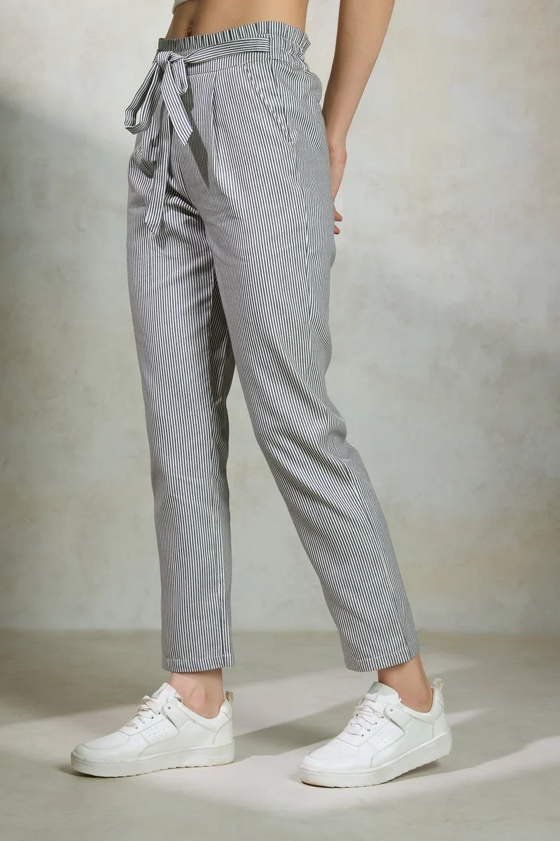 فيرجيو Cotton Paperbag Brunchwear Waist Tie Up Trouser for Women