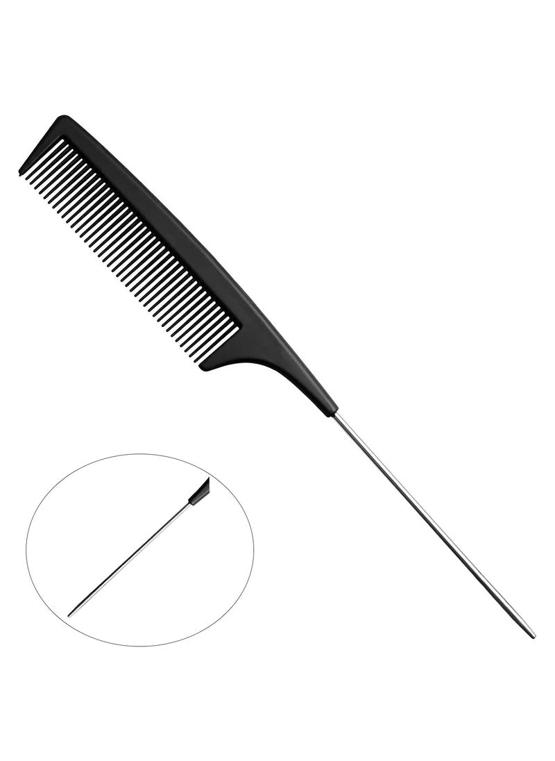 DubaiGallery - 1PC Professional 8.9 Inch Tail Comb Rattail Comb Stainless Steel Pintail Anti Static And Heat Resistant Teasing Comb Lightweight Tail Comb For All Hair Types - Image 1