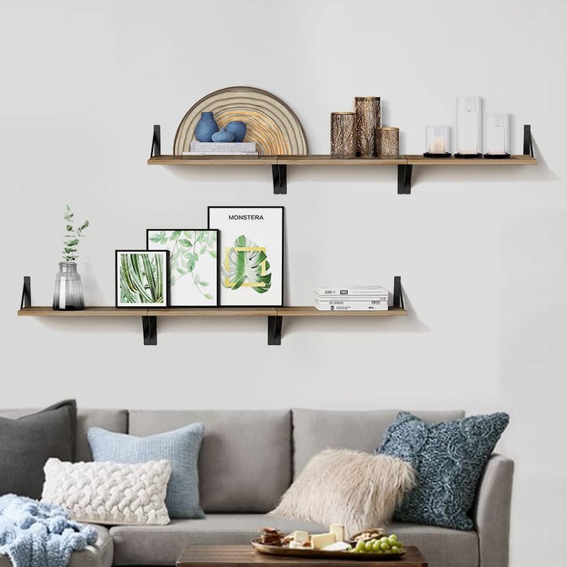 Forbena Floating Shelves with Black Metal Brackets Set of 3, Light Wood Wall Bookshelf for Bedroom Over Desk Bed, Hanging Shelf for Office Kitchen Living Room, Bathroom Over Toilet (Natural Color) - Image 4