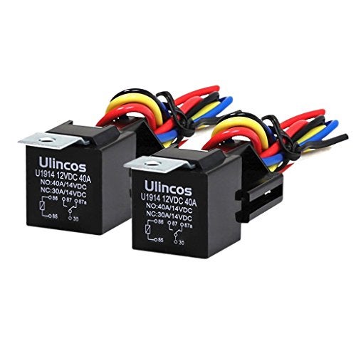 Ulincos Auto Relay U1914 with 14AWG Wire Harness, 12V DC 30/40A SPDT 5-Pin (Pack of 2) - Image 1