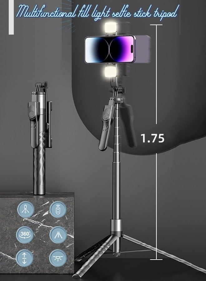 كيلا مثبت هات ، حامل ثلاثي القوائم للهاتف بدوران لانهائي بزاوية 360 درجة ، حامل ثلاثي القوائم محمول متعدد الوظائف بطول 170 سم مع حامل هاتف لاسلكي للتحكم عن بعد ومصباح LED للجمال ، مناسب لجميع الهواتف المحمولة - Image 1