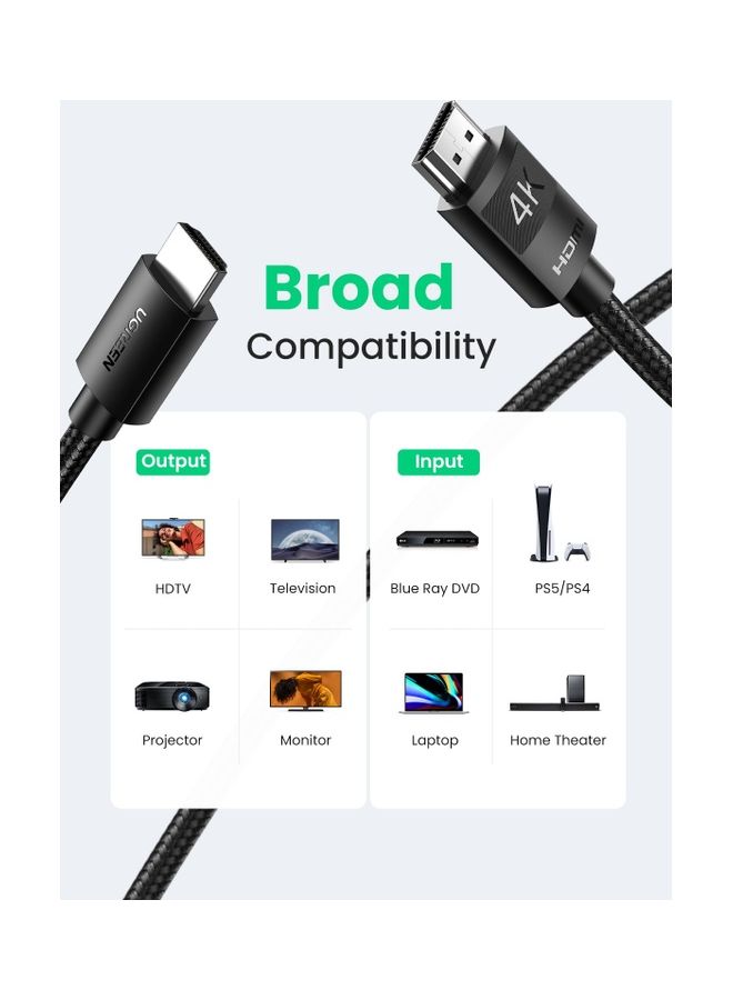 يو جرين كابل HDMI بسرعة عالية تبلغ 18 جيجابت في الثانية وتردد 60 هرتز بسلك بمنفذ HDMI 2.0 مع إيثرنت ويدعم تقنية HDR وجودة 4K ووظيفة ARC للفيديو لجهاز ماك بوك برو إصدار 2021 وبلايستيشن 5 وبلايستيشن 4 وإكس بوكس وجهاز سويتش والتليفزيون بصيغة بلو-راي والكمبيوتر واللابتوب - Image 5