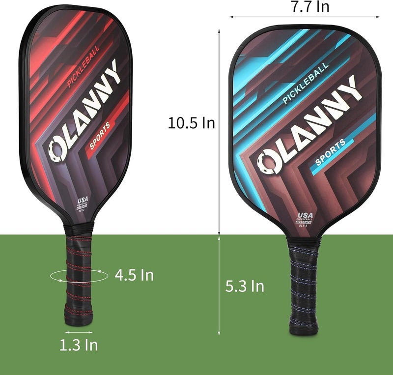 OLANNY مجموعة مضارب بيكلبول من الجرافيت - مضارب متميزة بوجه ألياف ونواة خلوية بوليمر تتضمن مضارب بيكلبول + كرات بيكلبول + قبضة ناعمة بديلة + 1 حقيبة - Image 3