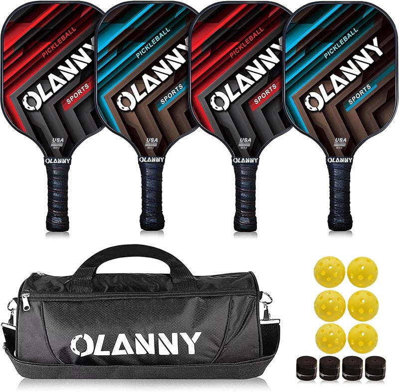 OLANNY مجموعة مضارب بيكلبول من الجرافيت - مضارب متميزة بوجه ألياف ونواة خلوية بوليمر تتضمن مضارب بيكلبول + كرات بيكلبول + قبضة ناعمة بديلة + 1 حقيبة - Image 1