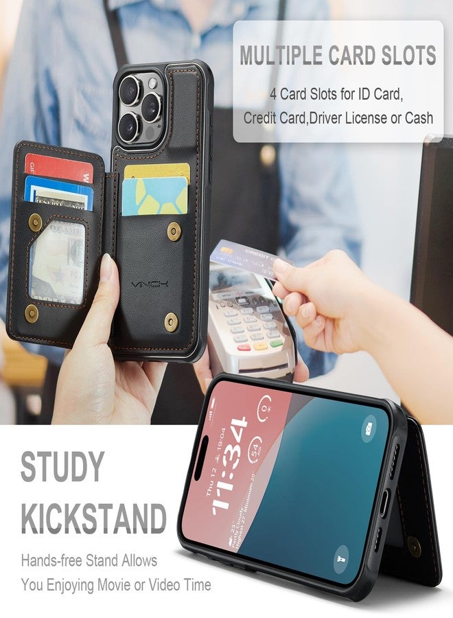 Vinich for iPhone 16 Pro Max 6.9" Wallet Case with Card Holder, RFID Blocking Credit Slots Kickstand Shockproof Phone Cover for Women Men, Rose Gold - Image 4