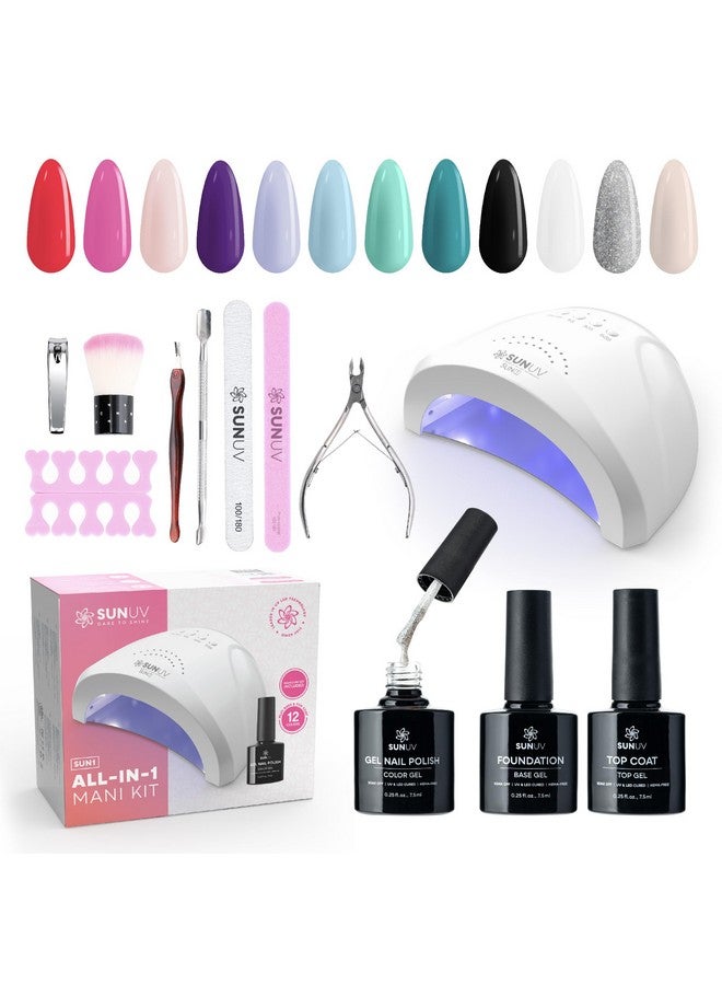 SUNUV Gel Nail Polish Kit With Uv Light 48W Nail Lamp, 12 Colors Nail Gel Kit, Base And Glossy Top Coat Gel Nail Set Manicure Tools Gift For Woman - Image 1