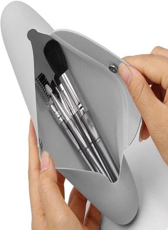 INOVERA (LABEL) Silicone Large Makeup Brush Holder - Cosmetic Face Brushes Pouch - Magnetic Anti-Fall Out, Sleek and Soft Makeup Tools Organizer for Travel (Grey) - Image 4