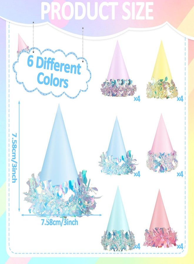 Oitnlaughter 24 Pcs Iridescent Foil Pastel Mini Party Hats for Dog Cat Birthday Party Supplies Pastel Rainbow Small Puppy Birthday Hats Colorful Paper Cone Caps for Dolls Animals Pets Grooming Costume Accessories - Image 2