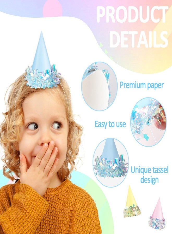 Oitnlaughter 24 Pcs Iridescent Foil Pastel Mini Party Hats for Dog Cat Birthday Party Supplies Pastel Rainbow Small Puppy Birthday Hats Colorful Paper Cone Caps for Dolls Animals Pets Grooming Costume Accessories - Image 3