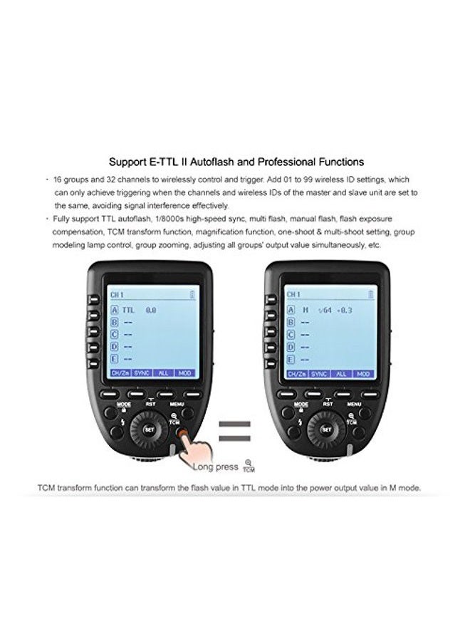 Godox XPro-C E-TTL Wireless Flash Trigger Transmitter for Canon EOS HSS 1/8000s TTL-Convert-Manual Function Large LCD Screen Slanted Design 11 Customizable Functions 5 Dedicated Group Buttons - Image 3