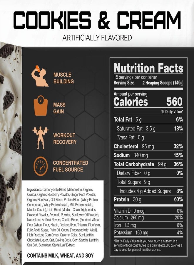 RIVAL NUTRITION مسحوق بروتين رايفال نيوترشن كلين جينر - 5 أرطال بنكهة الكوكيز والكريمة - غني بالبروتين لزيادة الكتلة العضلية وزيادة الوزن | 560 سعرة حرارية، 30 غرام بروتين، 99 غرام كربوهيدرات متعددة المصادر - 15 حصة - Image 4