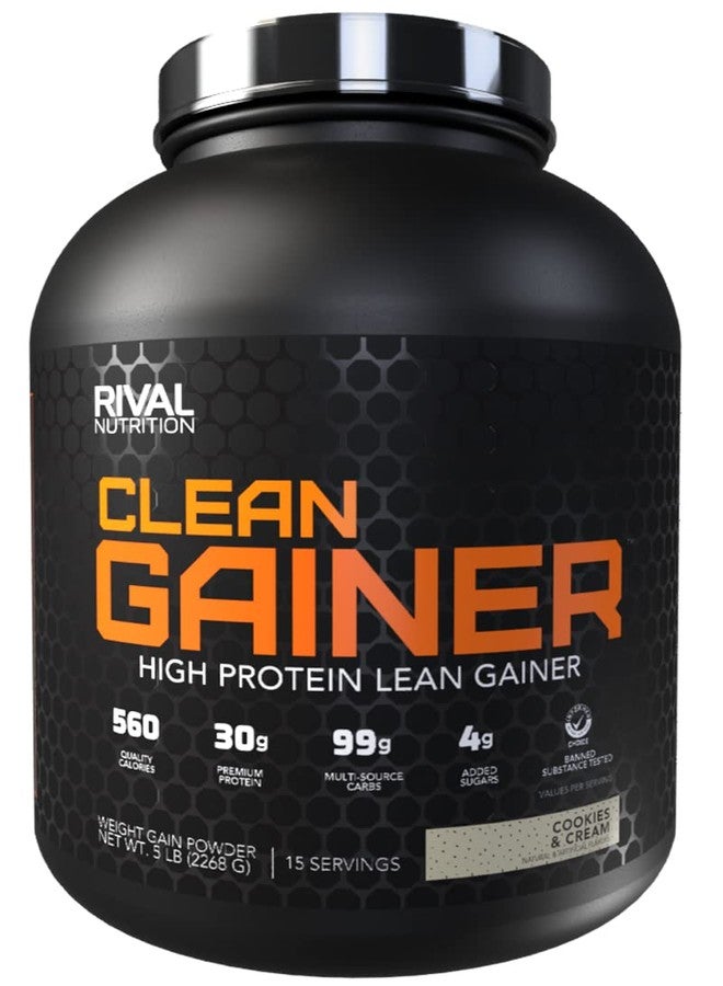 RIVAL NUTRITION مسحوق بروتين رايفال نيوترشن كلين جينر - 5 أرطال بنكهة الكوكيز والكريمة - غني بالبروتين لزيادة الكتلة العضلية وزيادة الوزن | 560 سعرة حرارية، 30 غرام بروتين، 99 غرام كربوهيدرات متعددة المصادر - 15 حصة - Image 1