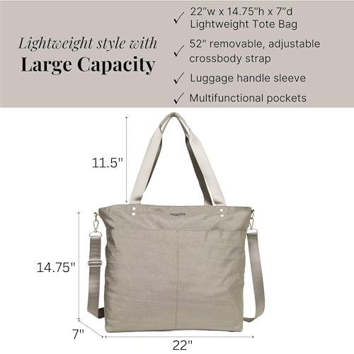 Baggallini Large Carryall Tote Bag for Women - Lightweight Nylon Zipper Top Weekender Travel Beach Bag Personal Item w/Luggage Sleeve - Image 4
