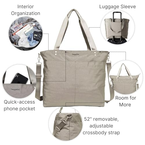 Baggallini Large Carryall Tote Bag for Women - Lightweight Nylon Zipper Top Weekender Travel Beach Bag Personal Item w/Luggage Sleeve - Image 3
