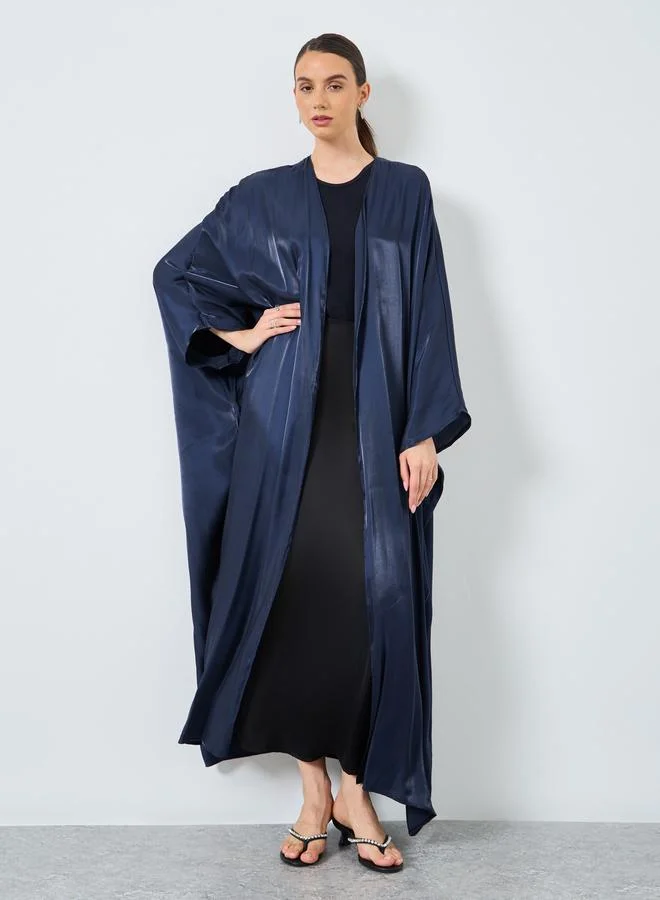 تايك تو Take Two Metallic Batwing Sleeve Open Front Abaya