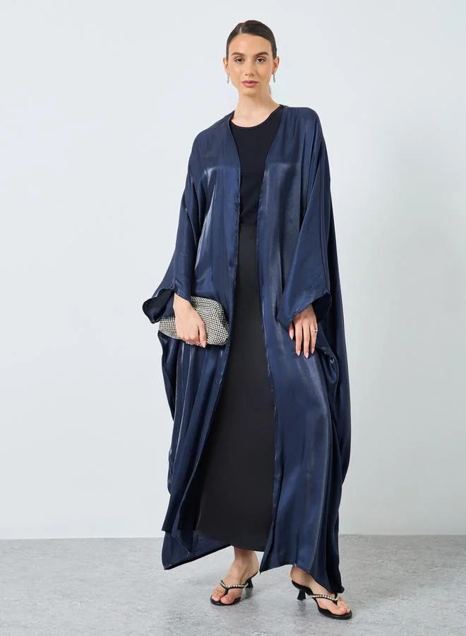 تايك تو Take Two Metallic Batwing Sleeve Open Front Abaya