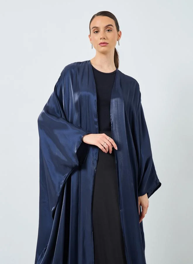 تايك تو Take Two Metallic Batwing Sleeve Open Front Abaya