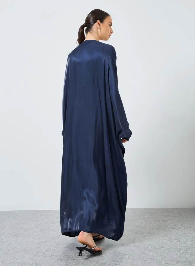 تايك تو Take Two Metallic Batwing Sleeve Open Front Abaya
