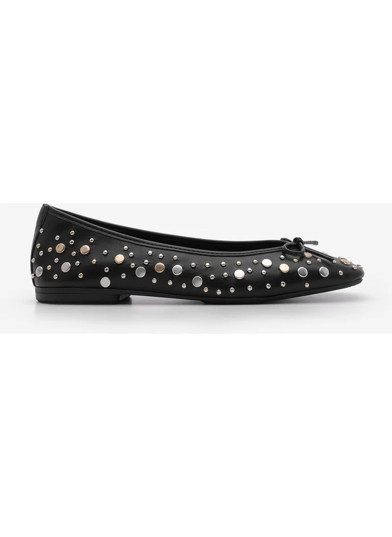 MARJIN Women's Blunt Toe Studded Bow Detail Daily Ballerinas Vandera