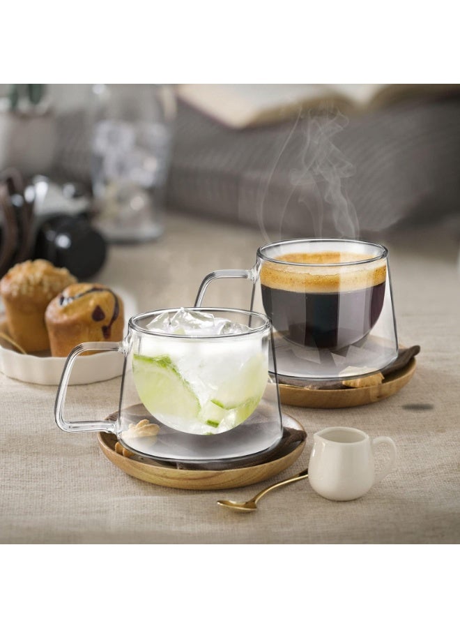 Set of 2 Double Walled Insulated Coffee Cups, Borosilicate Glass with Handle, Heat Resistant - Image 2
