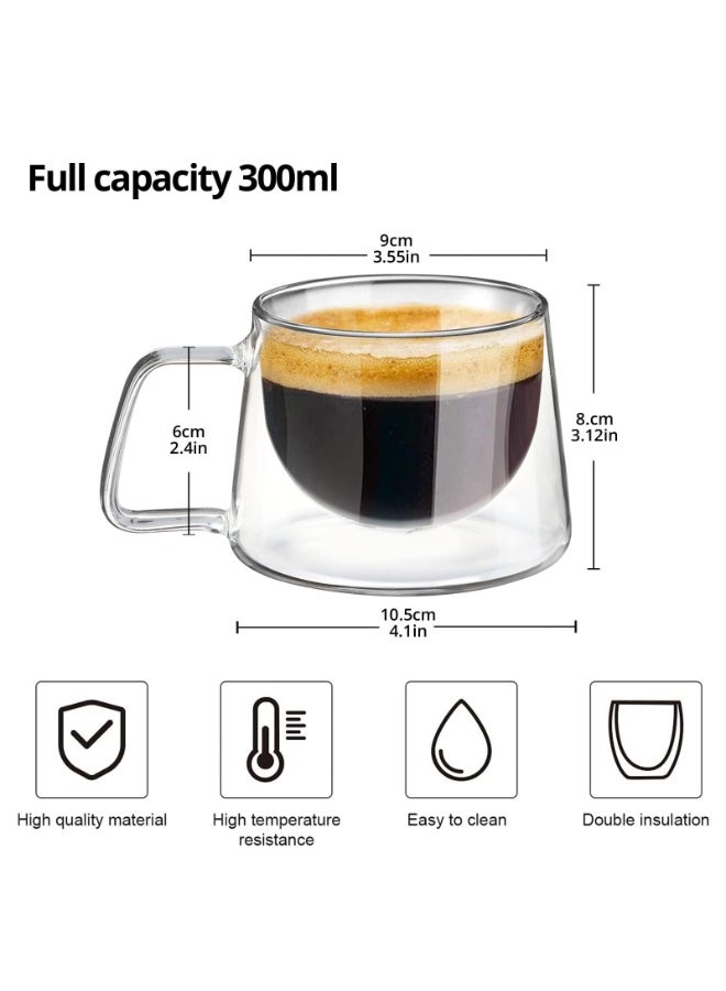 Set of 2 Double Walled Insulated Coffee Cups, Borosilicate Glass with Handle, Heat Resistant - Image 4