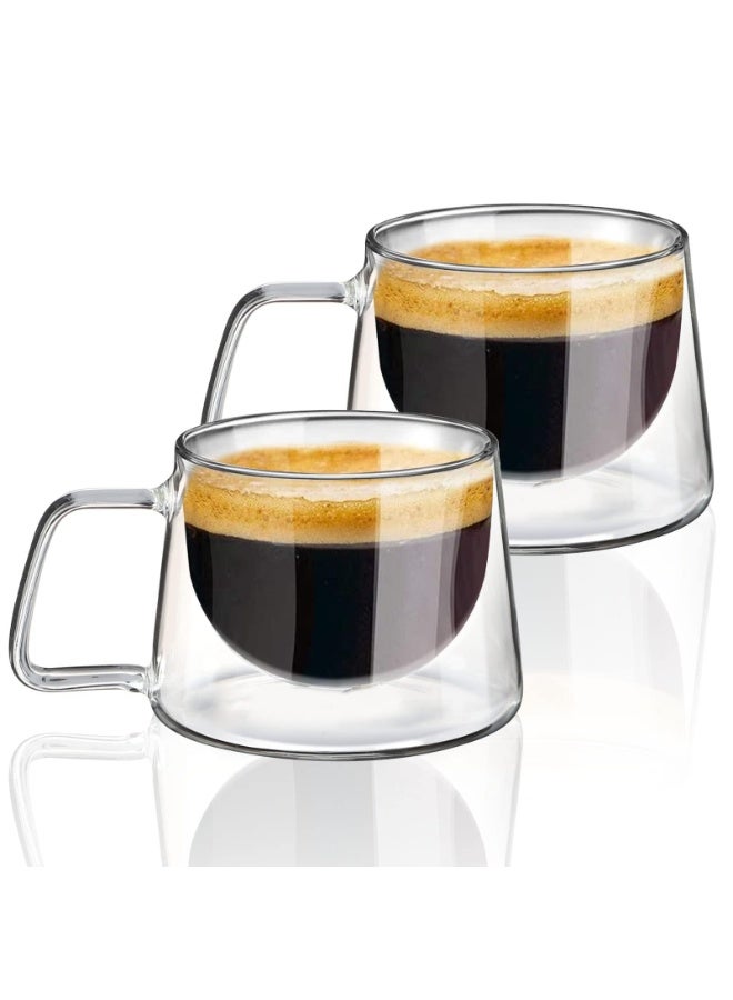 Set of 2 Double Walled Insulated Coffee Cups, Borosilicate Glass with Handle, Heat Resistant - Image 1