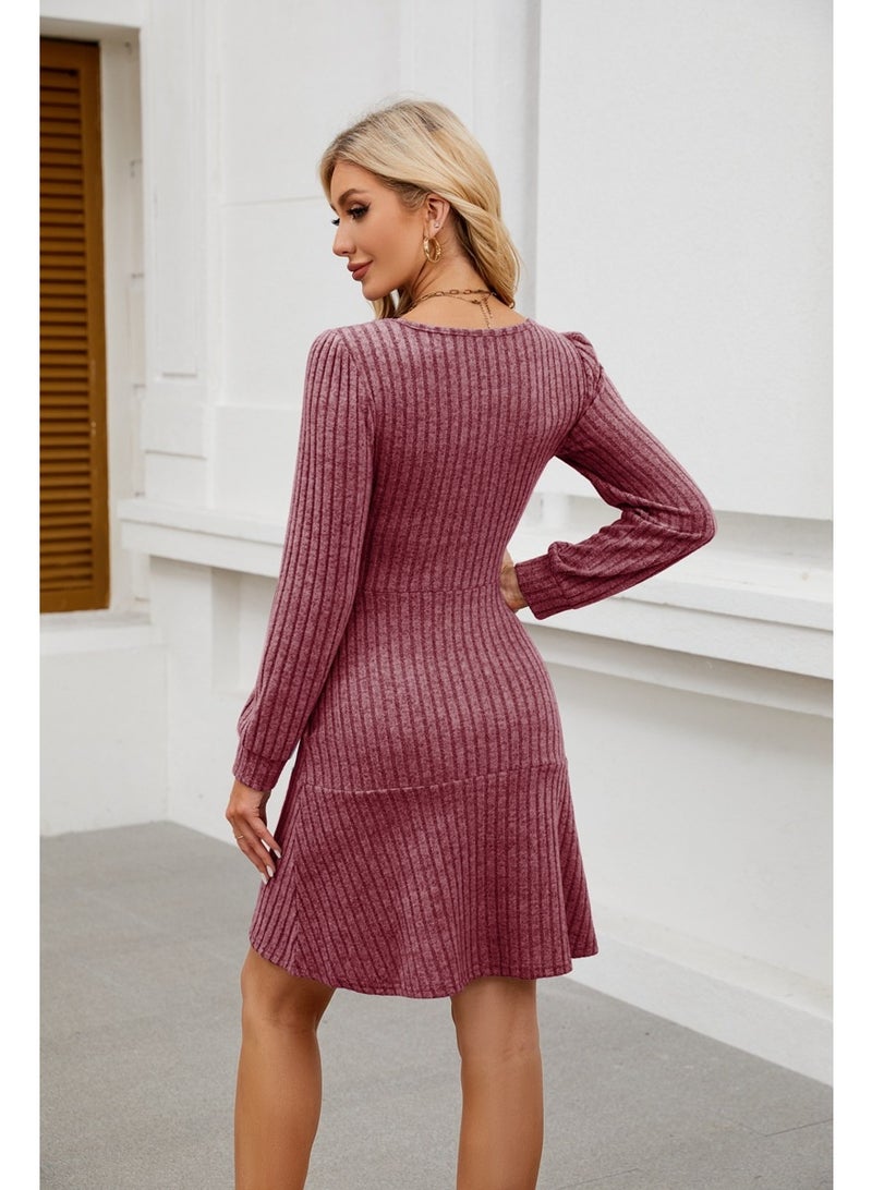 general 2025-2026 Women's Square-neck Lantern-Sleeve Doll Dress with Pockets and Long-Sleeved Overalls - Image 2