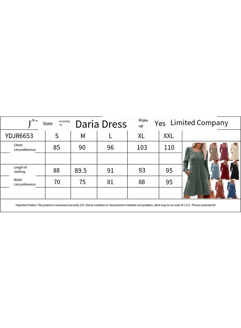 general 2025-2026 Women's Square-neck Lantern-Sleeve Doll Dress with Pockets and Long-Sleeved Overalls - Image 3