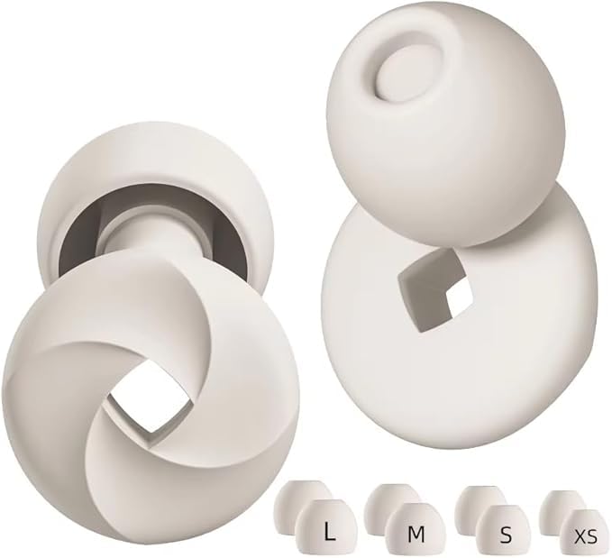 Onomie Loop Earplugs for Noise Reduction High Fidelity Ear Protection for Concerts, Work, Noise Reduction, Studying, Musicians, Motorcycles, Relaxation - SNR 33 Filter Sound Blocking - Reusable Flexible Earplugs for Sleep - Travel , 4 Ear Tips in XS,S,M, L (White, One Size) - Image 1