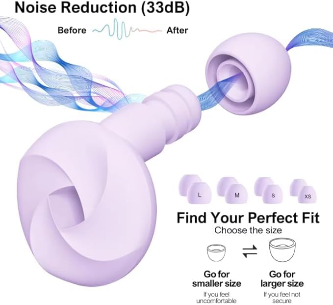 Onomie Loop Earplugs for Noise Reduction High Fidelity Ear Protection for Concerts, Work, Noise Reduction, Studying, Musicians, Motorcycles, Relaxation - SNR 33 Filter Sound Blocking - Reusable Flexible Earplugs for Sleep - Travel , 4 Ear Tips in XS,S,M, L (White, One Size) - Image 4