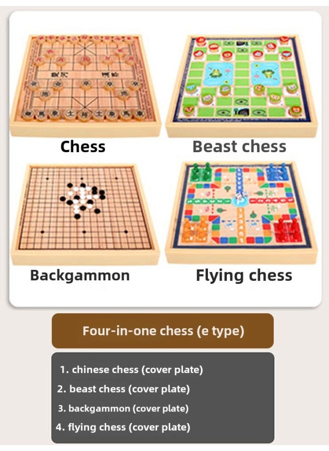 null - Children's Flying Chess Checkers Multi-functional One Chessboard Gobang Go Cards Colosseum Chess Combination Educational Toys-Color:Four-in-one E  30x30cm - Image 1