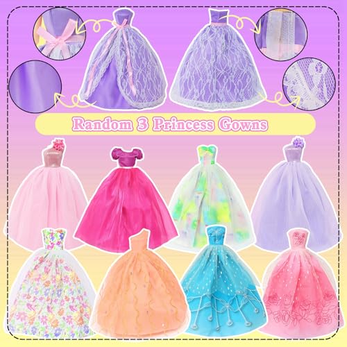 BLIJOLA 62Pcs Doll Clothes Accessories 3 Princess Wedding Gowns 2 Evening and 5 Fashion Casual Dresses 2 Tops Pants Outfits 5 Slip Dresses 2 Swimsuits 10 Shoes 10 Hangers for 115 Inch Girl Doll - Image 5