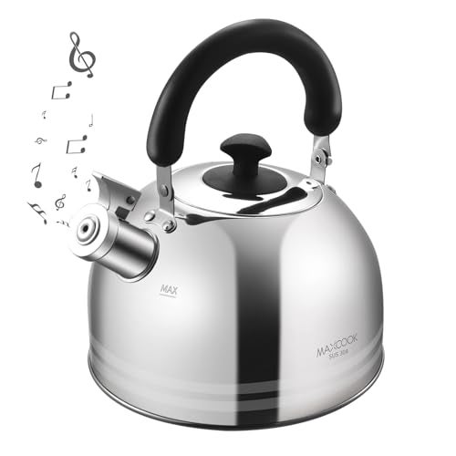 MAX COOK MAXCOOK Whistling Tea Kettle for Stovetop 5L Stainless Steel Tea pot KettlesStriped frosted water pot Large kettle teapot with Cool Touch Ergonomic HandleMirror Polish - Image 1