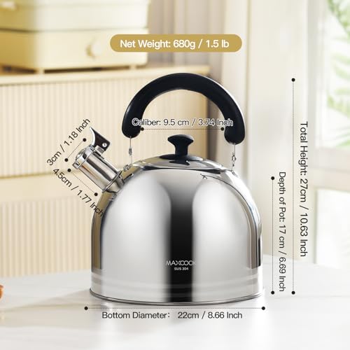 MAX COOK MAXCOOK Whistling Tea Kettle for Stovetop 5L Stainless Steel Tea pot KettlesStriped frosted water pot Large kettle teapot with Cool Touch Ergonomic HandleMirror Polish - Image 3