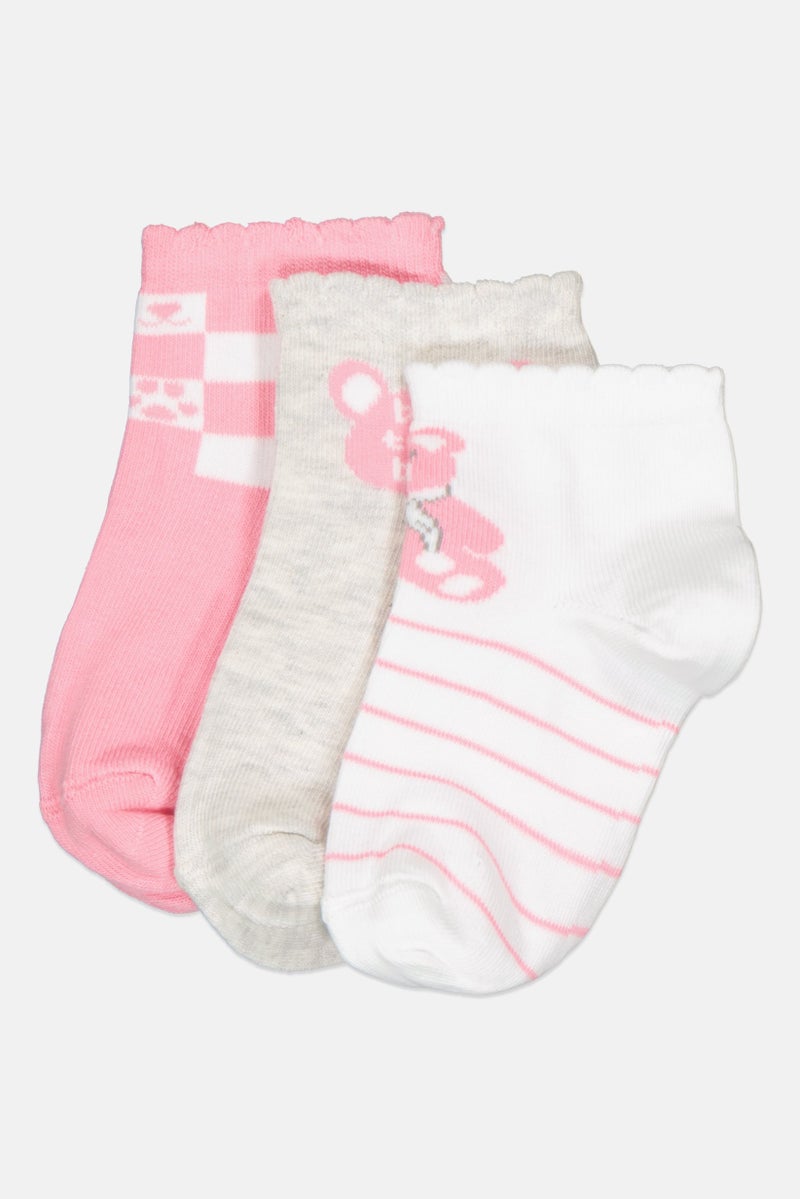 bebe Kids Girl 3 Pairs Printed Quarter Socks, Multicolor  - Image 1