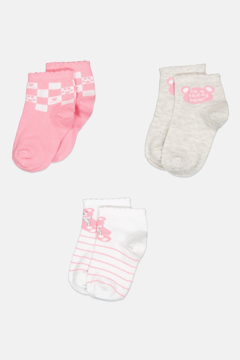 bebe Kids Girl 3 Pairs Printed Quarter Socks, Multicolor  - Image 2