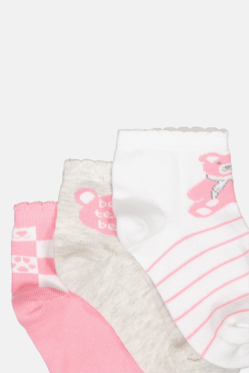 bebe Kids Girl 3 Pairs Printed Quarter Socks, Multicolor  - Image 3