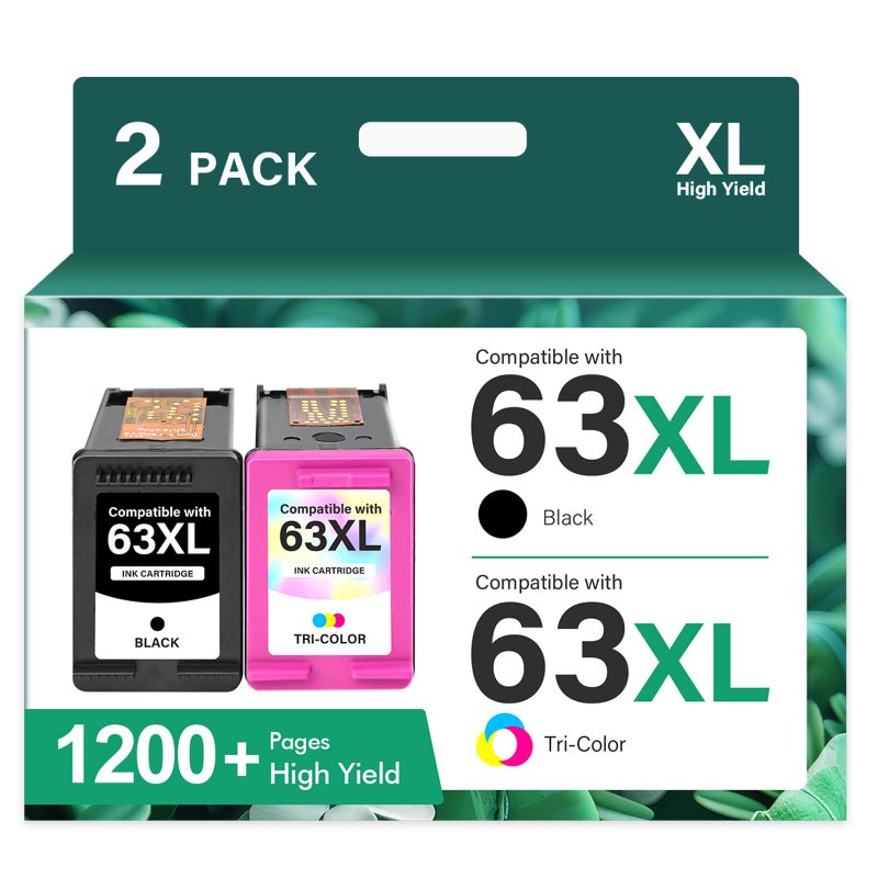 Cool Toner 63 63XL Ink Cartridges Black and Color Combo Pack Replacement for HP63XLBlack 63 XL for HP Envy 4520 Officejet 3830 4650 5255 5258 5200 4655 Deskjet 1112 3630 2132 3632 2130 Printer 2-Pack - Image 1