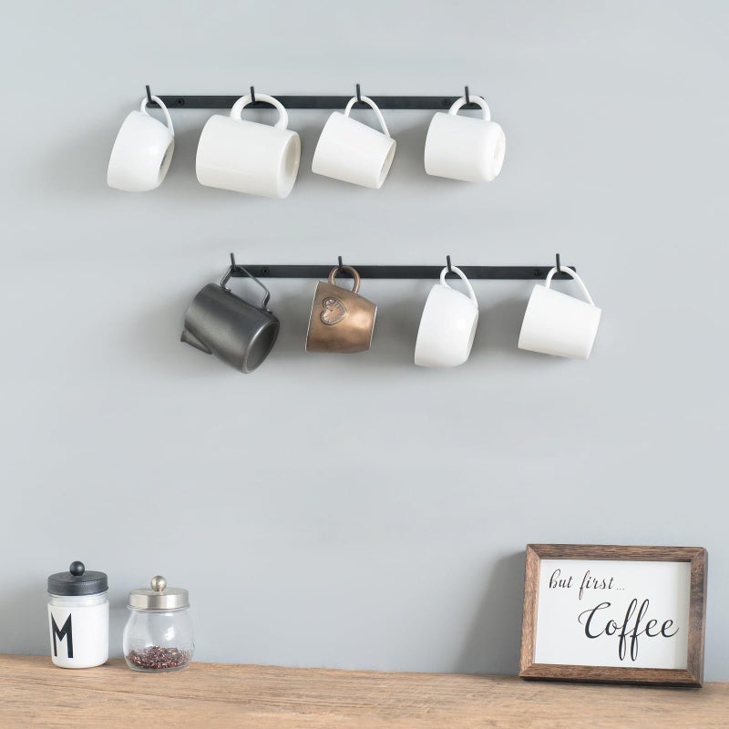 Dahey Metal Coffee Mug Rack Wall Mounted with 8 Hooks, Set of 2, Mug Display Rack Cup Holder Storage for Kitchen Dining Room Coffee Bar, Black - Image 3