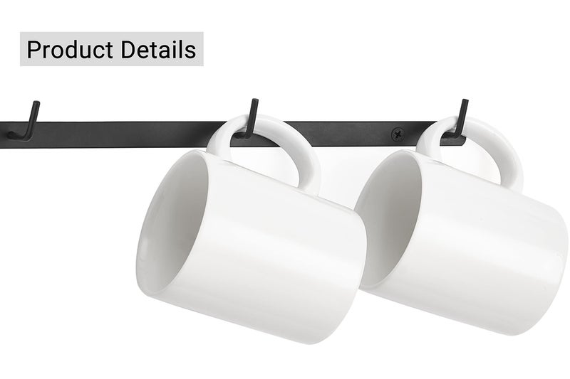 Dahey Metal Coffee Mug Rack Wall Mounted with 8 Hooks, Set of 2, Mug Display Rack Cup Holder Storage for Kitchen Dining Room Coffee Bar, Black - Image 4