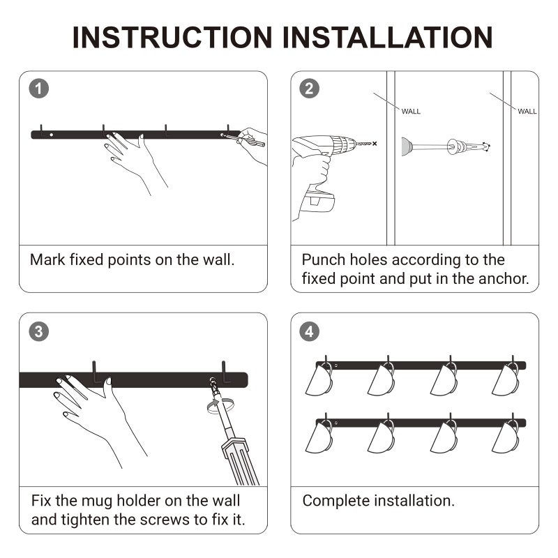 Dahey Metal Coffee Mug Rack Wall Mounted with 8 Hooks, Set of 2, Mug Display Rack Cup Holder Storage for Kitchen Dining Room Coffee Bar, Black - Image 5