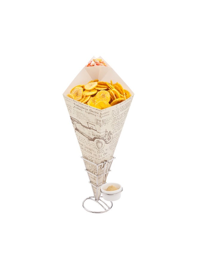 Restaurantware أقماع بطاطس مقلية فرنسية كون تيك 15 بوصة، 100 قمع طعام قابل لإعادة التدوير - مع كوب صلصة مدمج، بطانة مقاومة للدهون، أقماع وجبات خفيفة من ورق الجرائد، للمقبلات واللحوم الباردة - Image 2