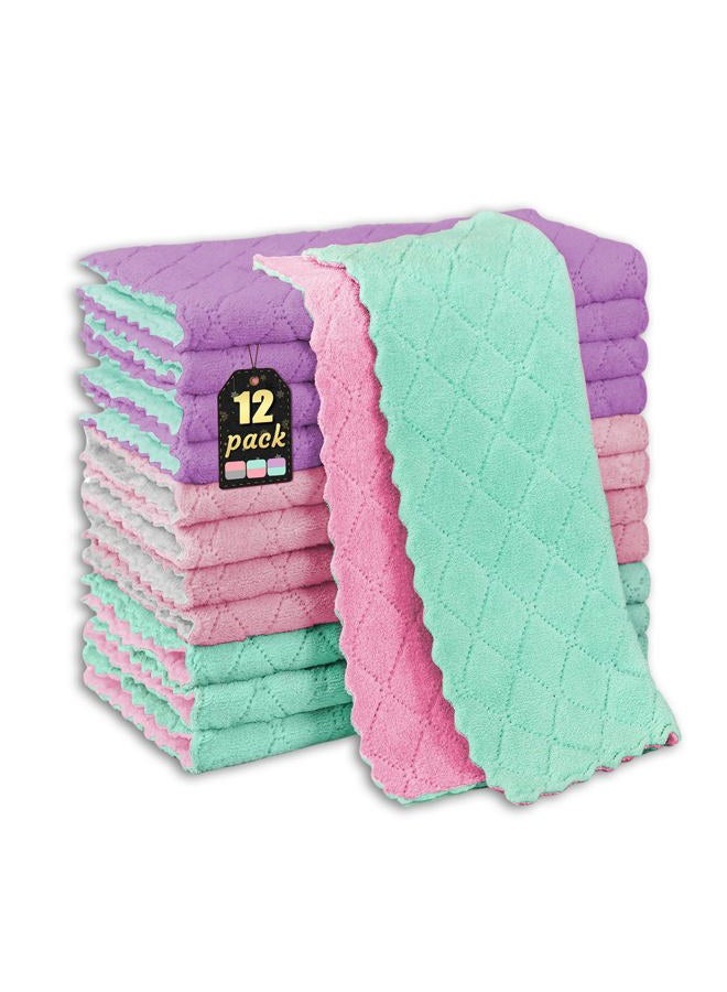 Gartmost Microfiber Cleaning Cloth,12 Pack Cleaning Rags, Cleaning Towels with 3 Color Assorted, 10X10 inch(Gray/Purple/Pink) - Image 1