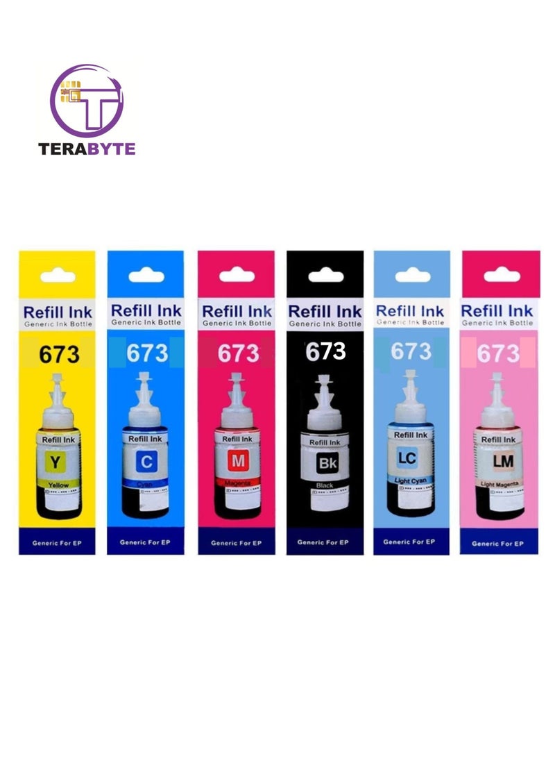 Terabyte 673 for EcTanke for EPSN Pack of 6 (M C Y LC L,M BK) for Printer L800 L805 L810 L850 L1800  - Image 1