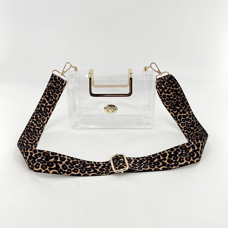 2023 Spring And Jelly Transparent Bag Leopard Print Wide Shoulder Strap Metal Wrist Small Square Bag Gymnasium Women'S Bag - Image 1