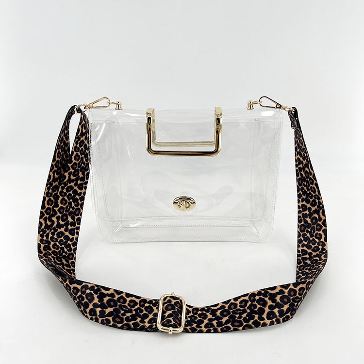 2023 Spring And Jelly Transparent Bag Leopard Print Wide Shoulder Strap Metal Wrist Small Square Bag Gymnasium Women'S Bag - Image 2