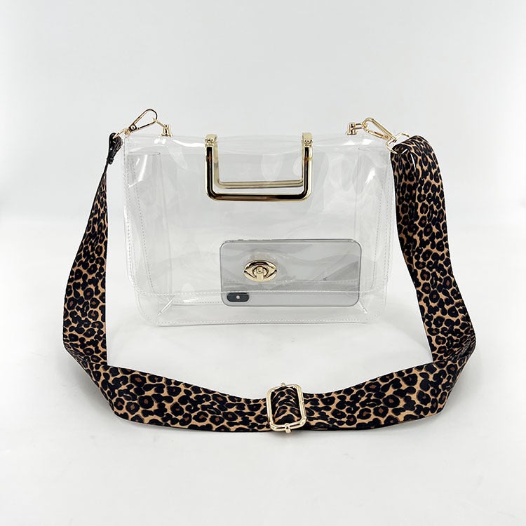 2023 Spring And Jelly Transparent Bag Leopard Print Wide Shoulder Strap Metal Wrist Small Square Bag Gymnasium Women'S Bag - Image 5